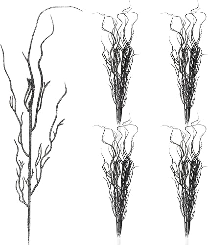 Yunsailing 16 Pcs Black Curly Willow Branches Artificial Twigs for Vase | 18 Inch Glitter Bendable Fake Branches Decor Farmhouse Faux Vines for Vase, Home, Office, Wedding, DIY Supply, Party Decor