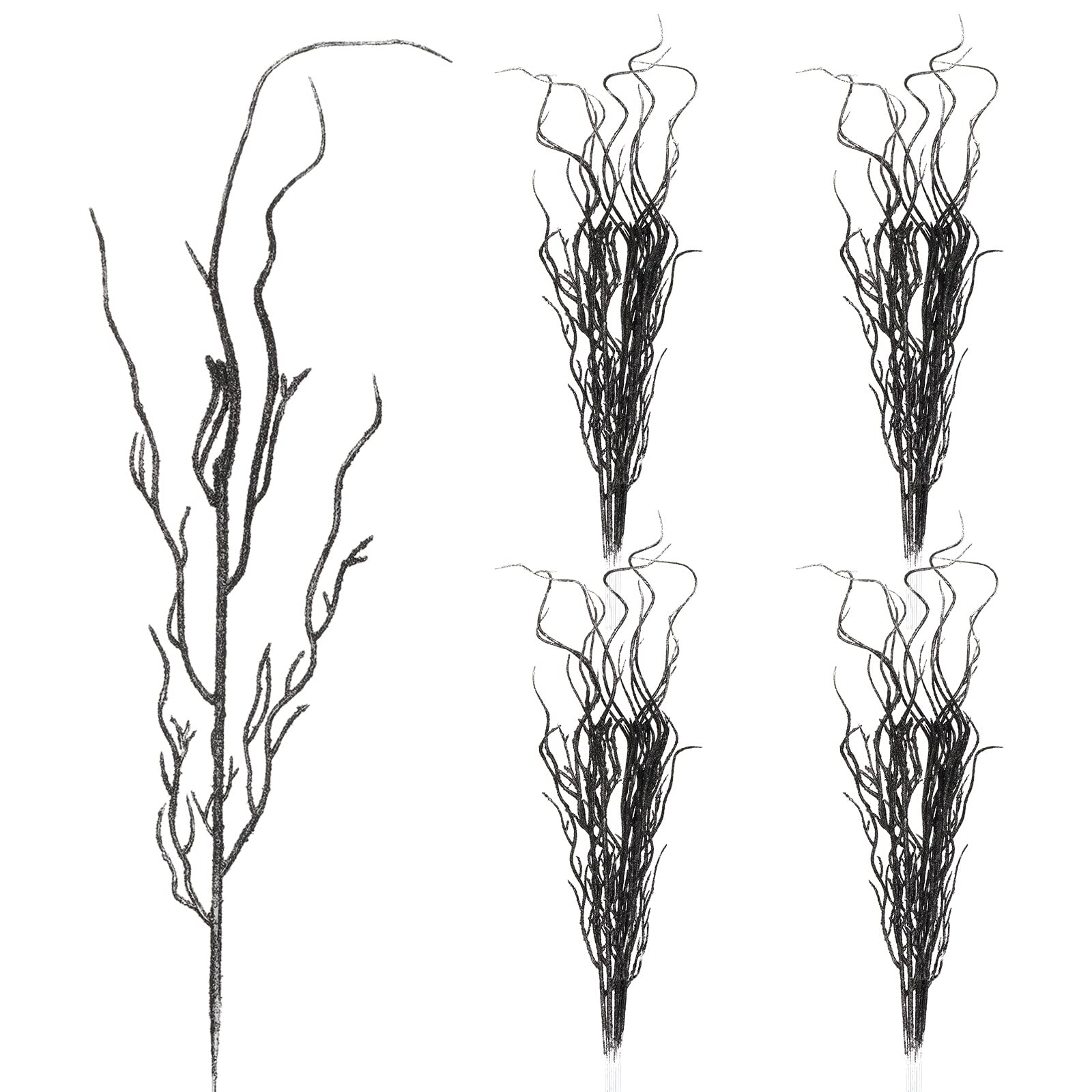 Yunsailing 16 Pcs Christmas Branches for Tree Decor 18 Inch Glitter Bendable Curly Willow Branches Lifelike Artificial Twigs for Vases Faux Tree Stem for Home Party Decoration (Black)