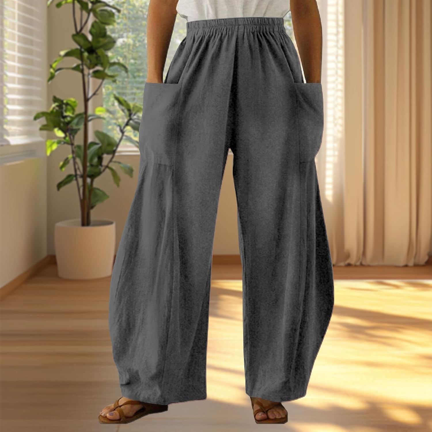 MARSVOVO Fashion Lounge Pants Women Casual High Waisted Wide Leg Trousers Summer Pants with Pockets