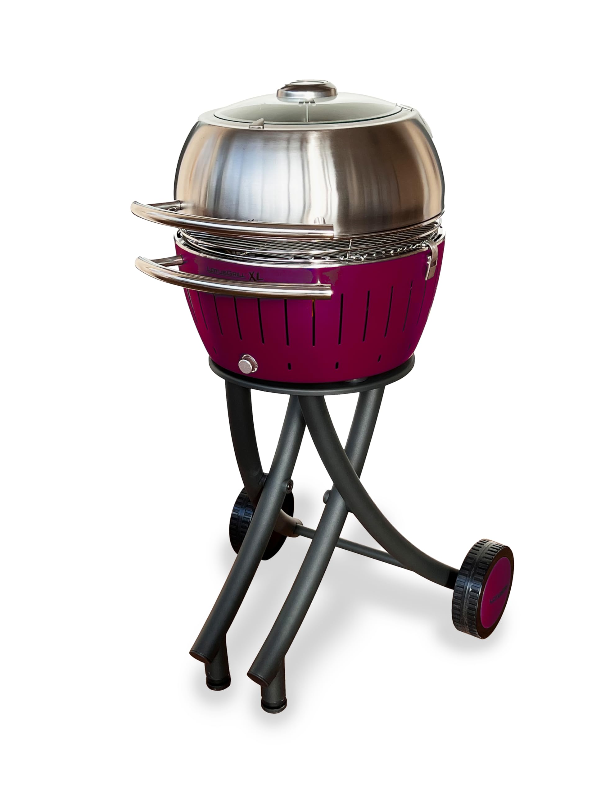 LotusGrill XL Gartengrill Set - Grillwagen mit Grillhaube XL aus Edelstahl (Pflaumenlila)