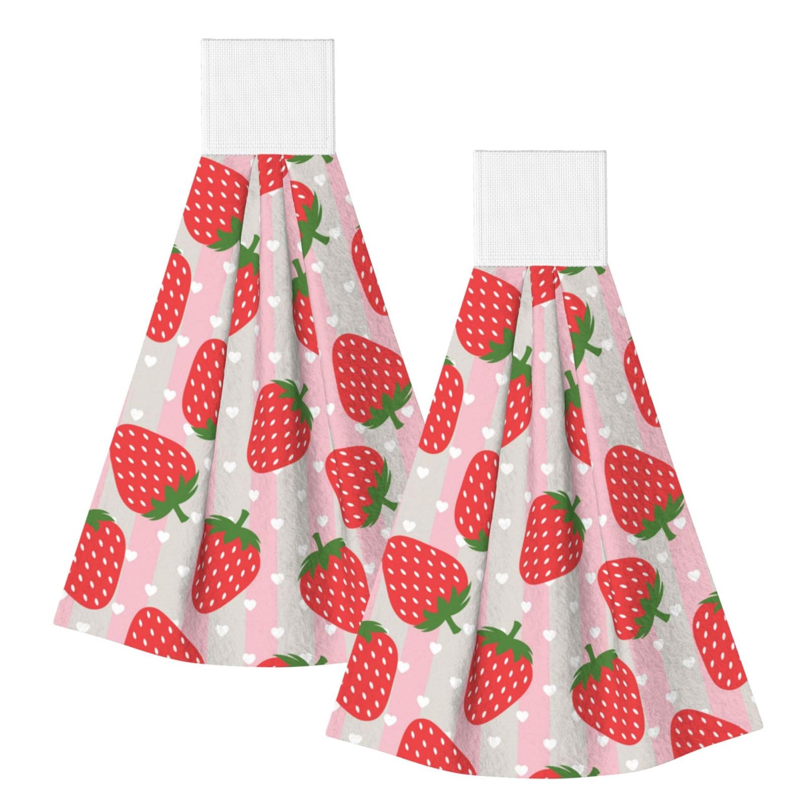 DOPKLNA Strawberry, 2 Pcs Hanging Coral Fiber Hand Towels for Bathroom, Absorbent Kitchen Towels