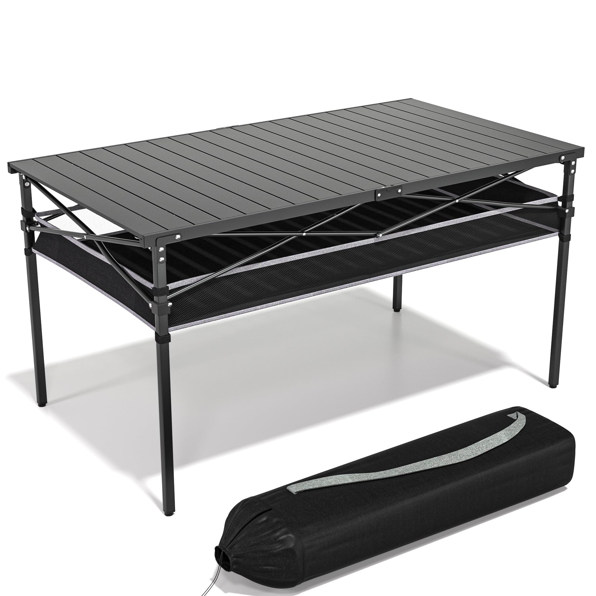 RELAX FIELD Folding Camping Table, Aluminum Roll-up Table with Storage Net and Carrying Bag, Outdoor Lightweight Camp Table for Picnic, Camping, Beach,Backyard, BBQ, Party, Patio