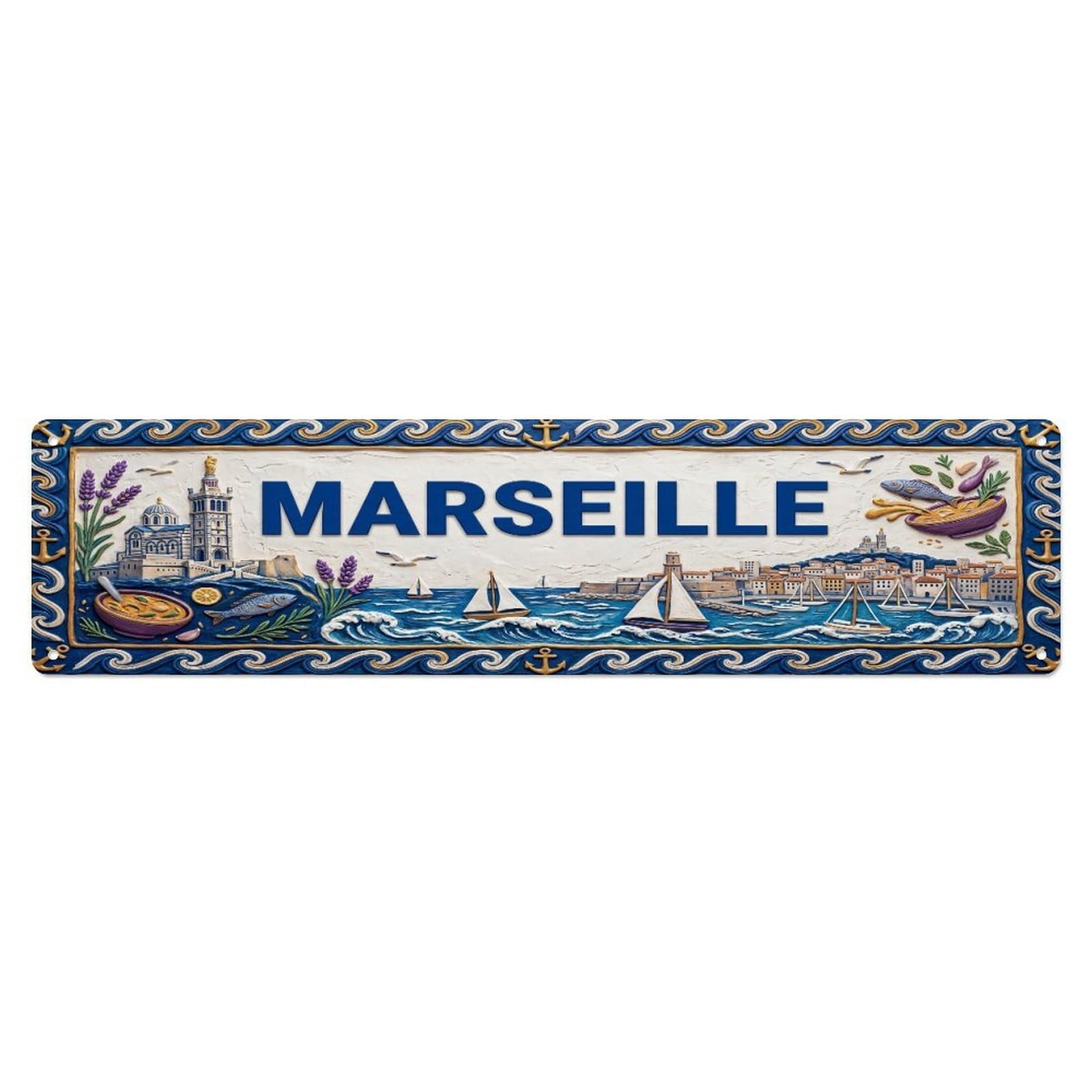 Xanthor Style Metal Tin Sign Vintage Marseille France Flag Pattern