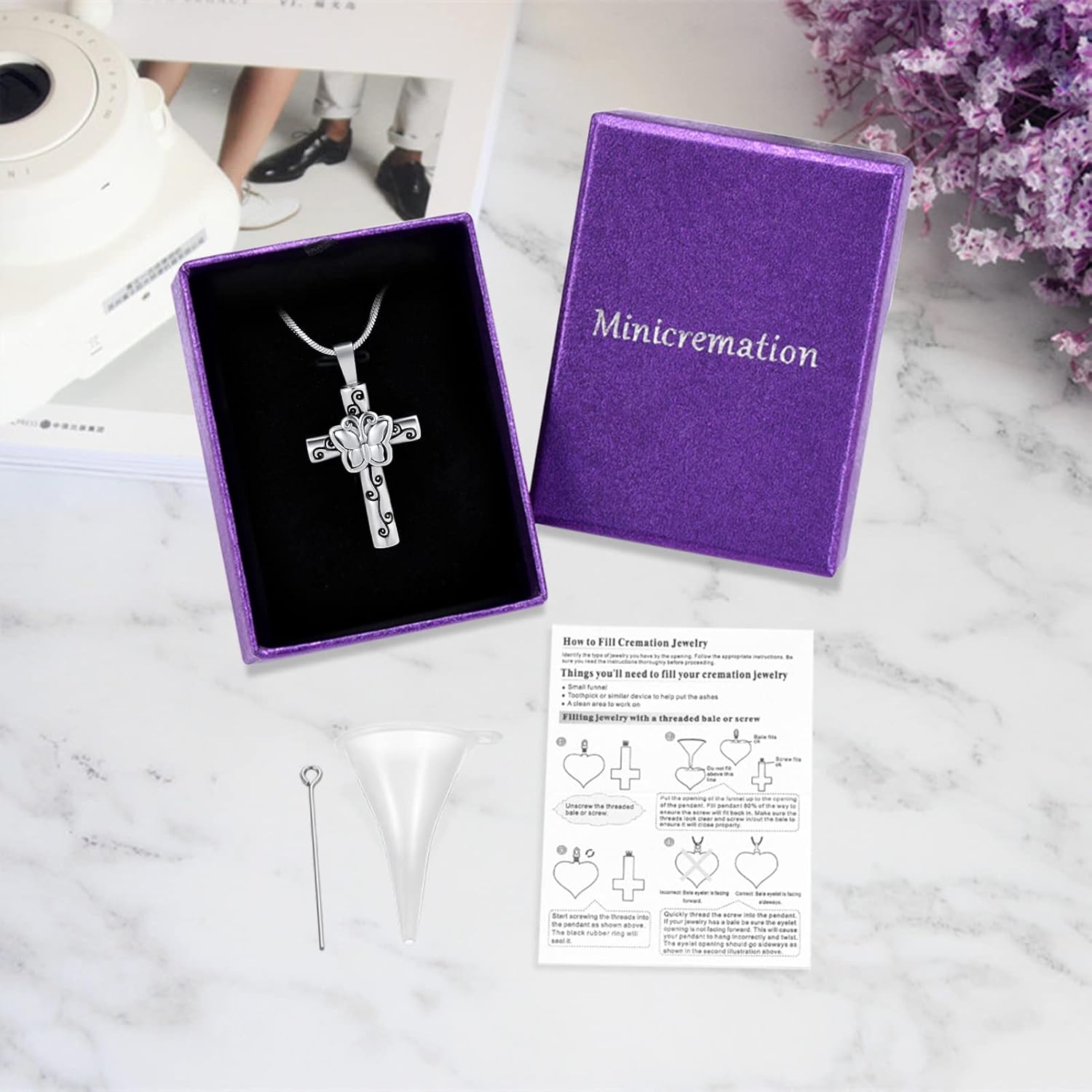 Minicremation Cremation Jewelry Cross Butterfly Urn Ashes Necklace for Women Men Loved One Memorial Ash Pendant for Human/Pet Funeral Keepsake Memorial Necklace - Image 7