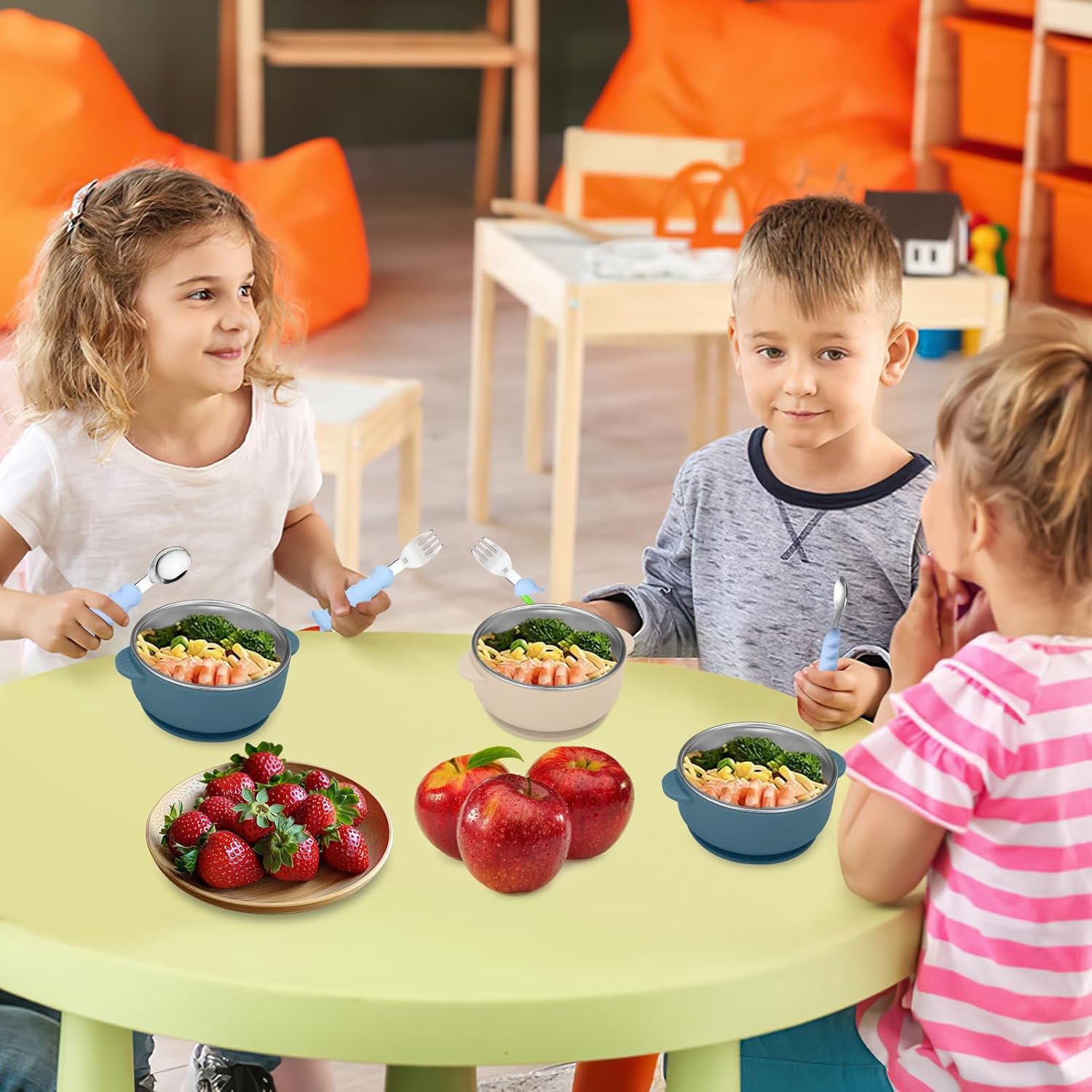 2 Pack Stainless Steel Baby Bowls with Removable Non-Slip Silicone Suction Shell, Anti Scald Food Container for Baby Food Feeding-Blue & Cream 2 Pack-Blue & Cream image 7 of 7 B0F2845GBH