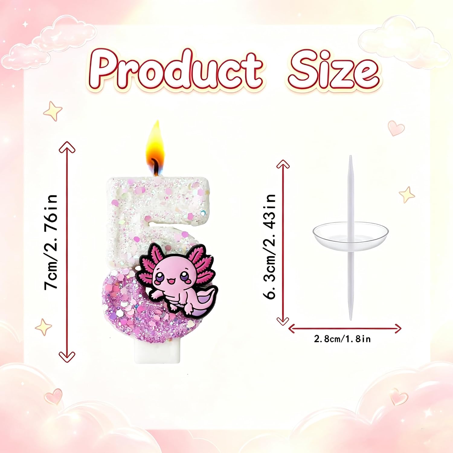 Axolotl Birthday Number Candles, Cake Topper Party Decor，Number 5 image 2