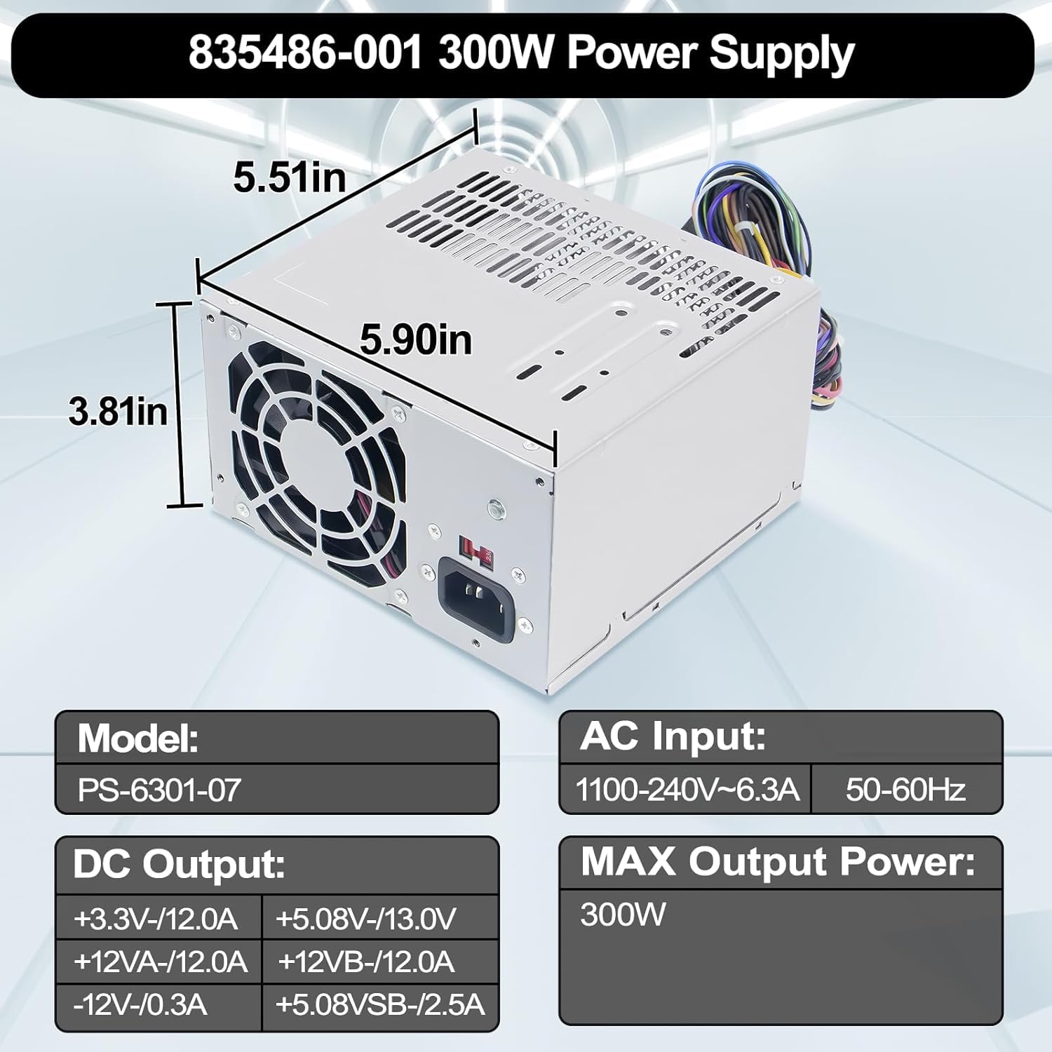 PS-6301-07 Fuente de alimentación de 300 W Compatible con HP Omen 510, 560 y 570. Fuente de alimentación de Repuesto para Servidor HPE ProLiant ML10 Gen9, Compatible con DPS-300AB-73, A 715185-001