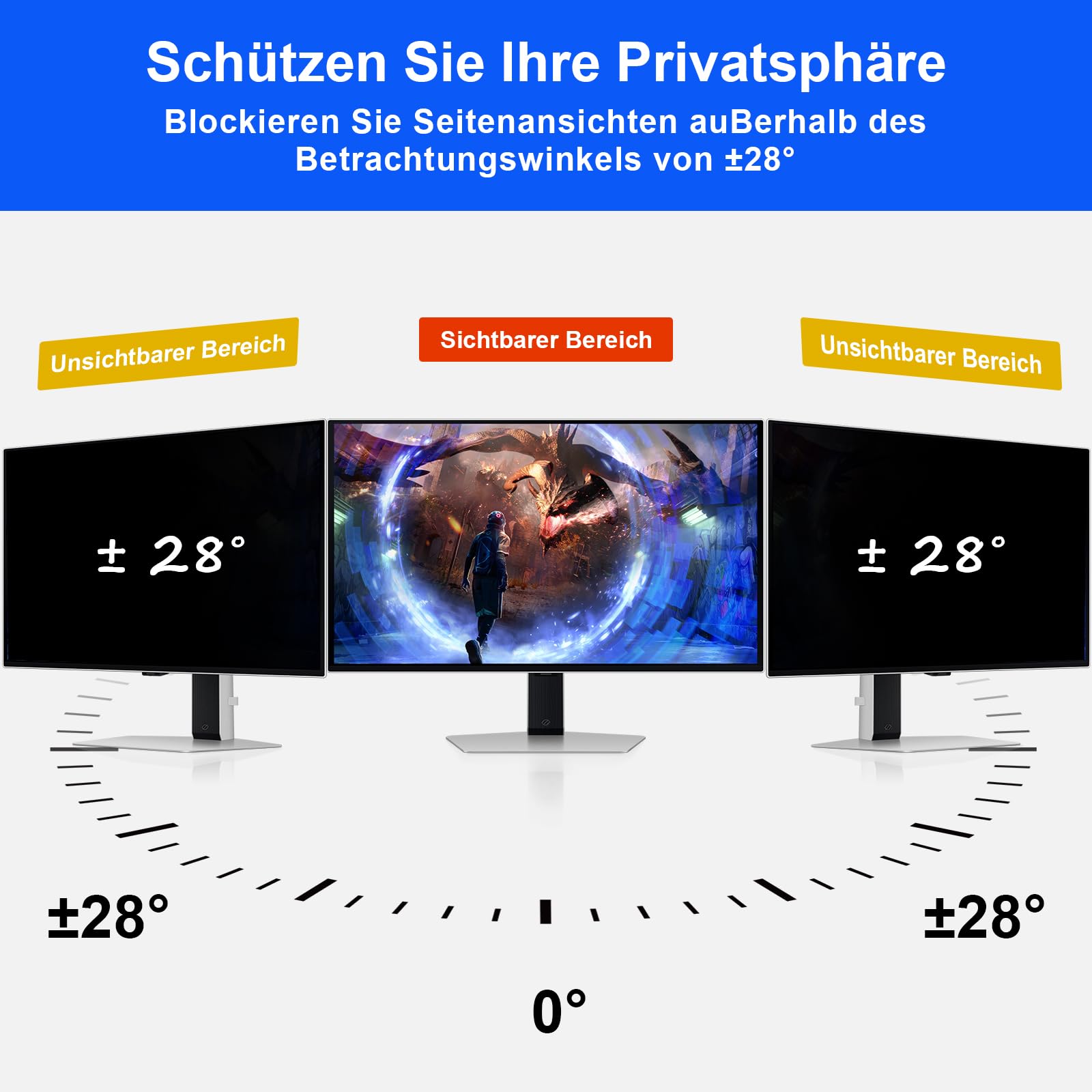 27 zoll blickschutzfolie für 16:9 Seitenverhältnis,Blaulichtschutz, Blendschutz, beidseitig verwendbar,27 Zoll Abnehmbarer Schwarzer Abdunkelungs-Antispy-Sichtschutzfilter für Desktop