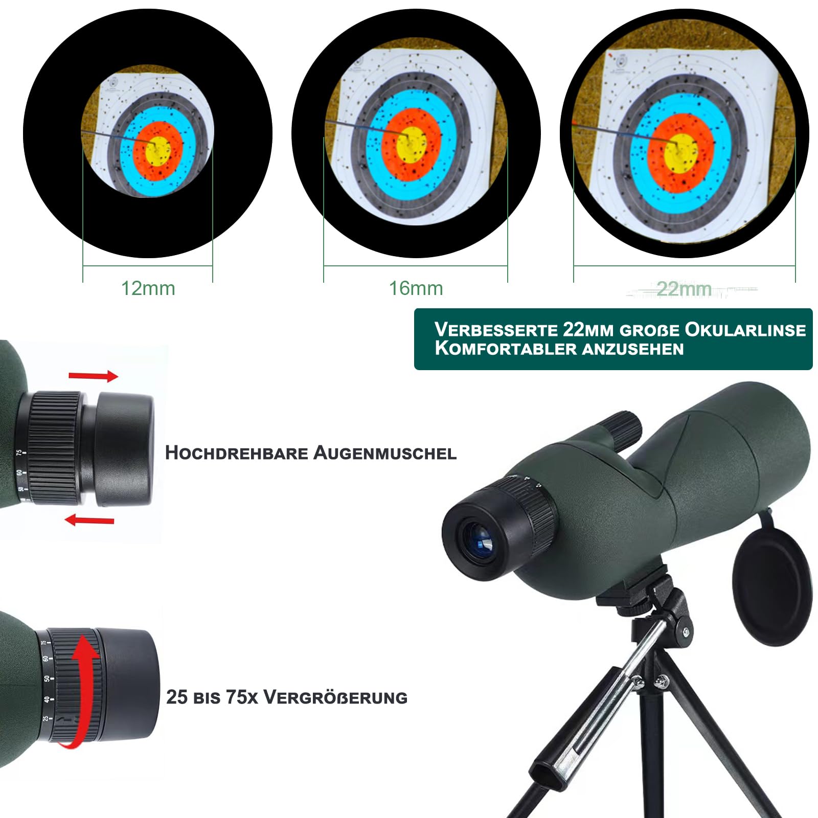 Cannocchiale, 25-75x60 Cannocchiale con Treppiedi, ED FMC Ottica Bak4 Prisma IPX7 Impermeabile Telescopio Spotting Scope con Smartphone Adapter per Tiro a Segno, Birdwatching, Caccia