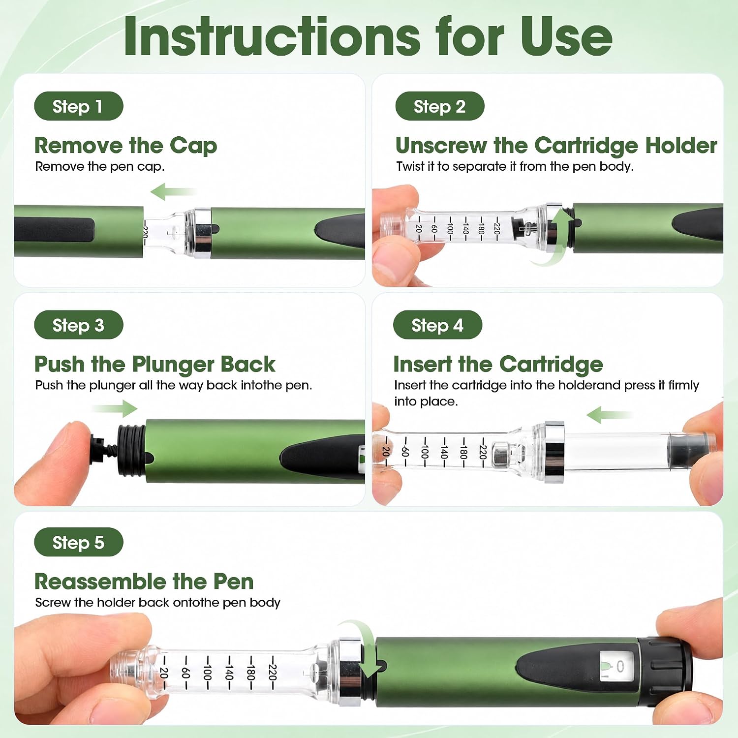 Reusable 60 Unit Peptide Pen Injector, V2 Pen for 3ml Cartridges