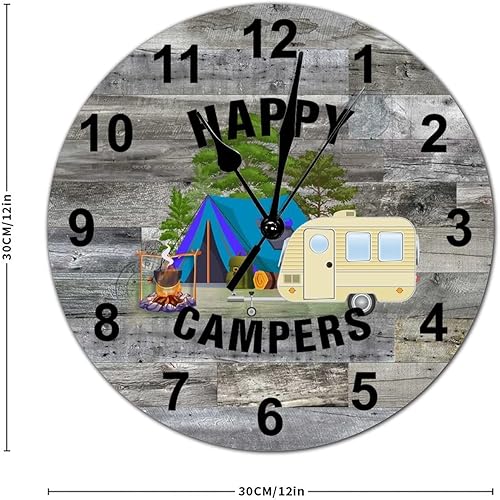 Miniatura 2 de Reloj redondo de madera de estilo rústico de 12 x 12 pulgadas, con números arábigos, silencioso, sin tictac, funciona con pilas, tema de campamento
