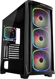 ENERMAX STARRYKNIGHT SK30 Airflow PC Gaming E-ATX, ATX-Gehäuse, Curved Mesh-Frontdesign, 3X ARGB SquA RGB-Lüfter 140mm, 1x ARGB SquA RGB-Lüfter 120mm, Seitenscheibe aus Gehärtetem Glas, Schwarz
