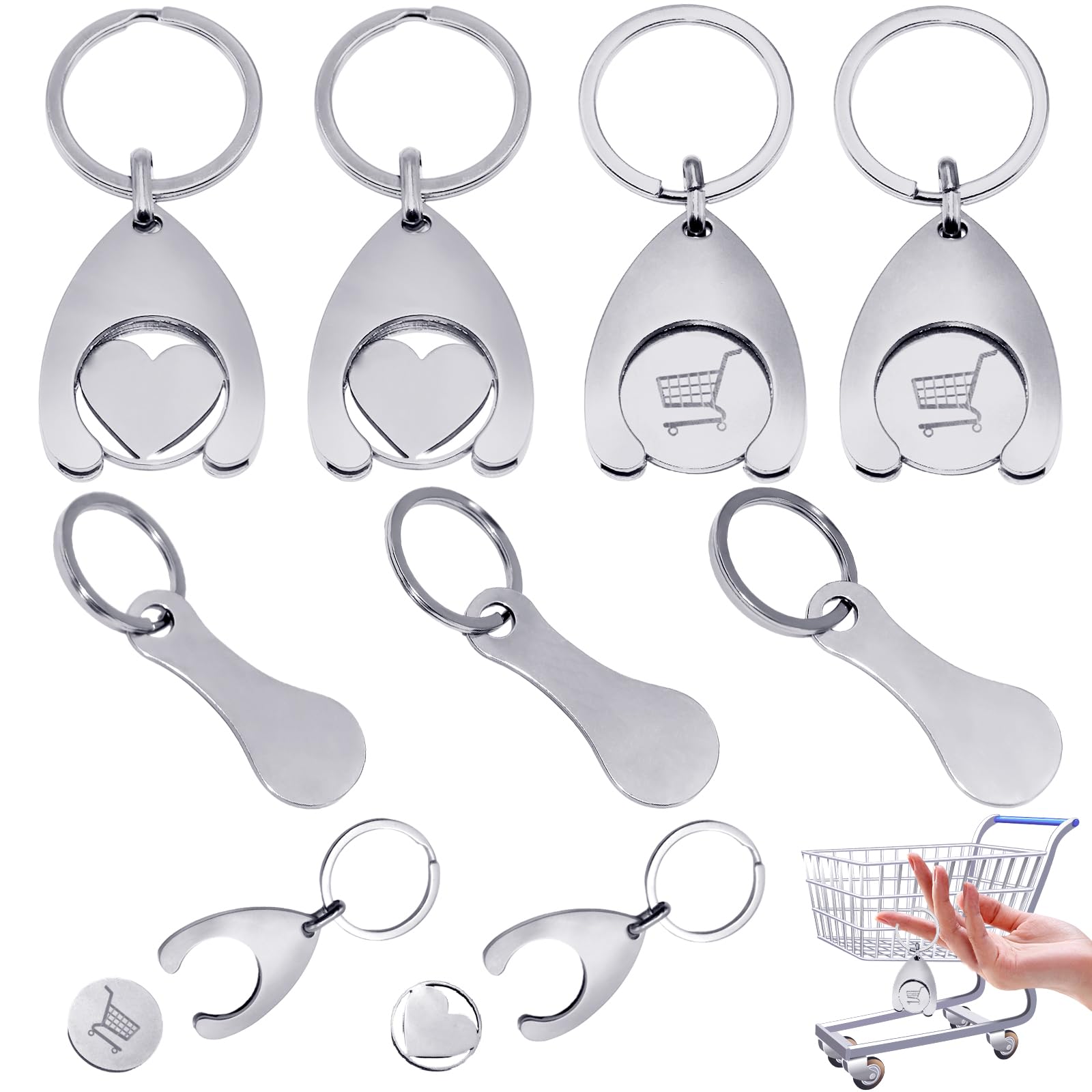 SHENSAIGO 7pcs Shopping Trolley Token Keyring, Portable Quarter Holder Keychain