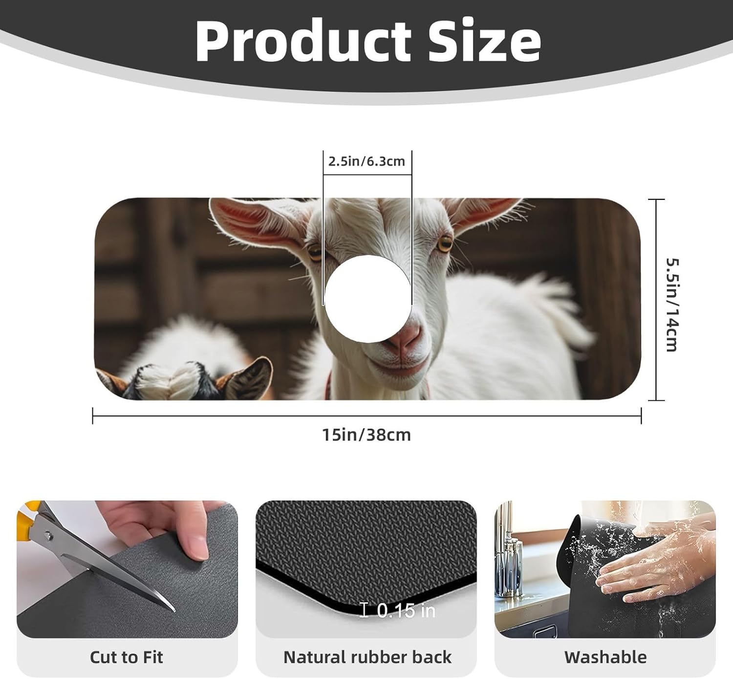 Faucet Mat for Kitchen Sink, Super Absorbent Sink Splash Guard, Fast Drying Mat Cute Goat Sink Gadgets Splash Guard Behind Faucet Drip Catcher for Bathroom, 15"x 5.5" image 2