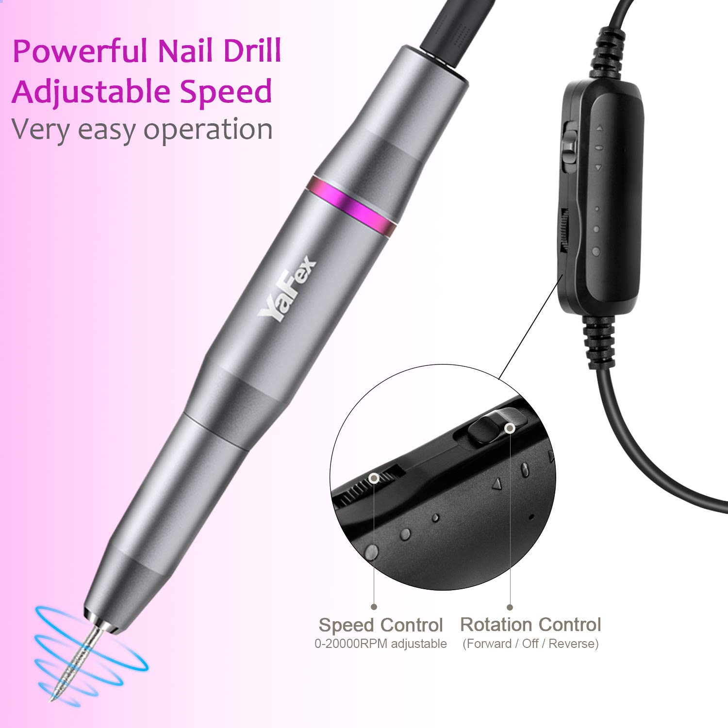YaFex Electric Nail Drill Machine, Electric Nail File Kit Professional Manicure Pedicure Tool with Acrylic Nail Clipper, Portable E Filer for Acrylic Gel Nails, Shaping, Polishing, Filing