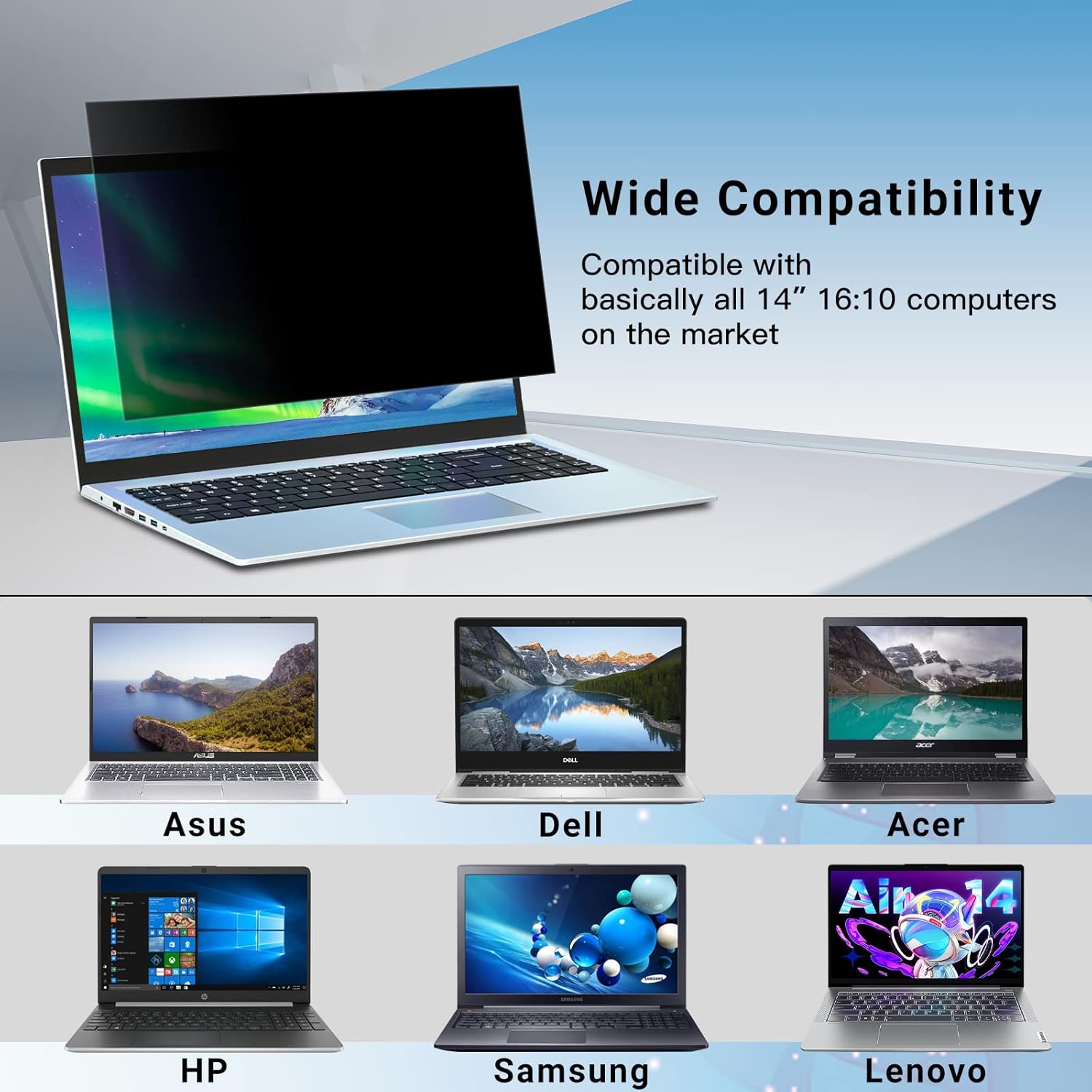ZOEGAA Laptop Privacy Screen 14 inch for 16:10 Aspect ratio, 14" Removable Anti Glare Protector Blue Light Filter Shield Compatible with Lenovo Hp Dell Acer Asus Thinkpad Envy Xps