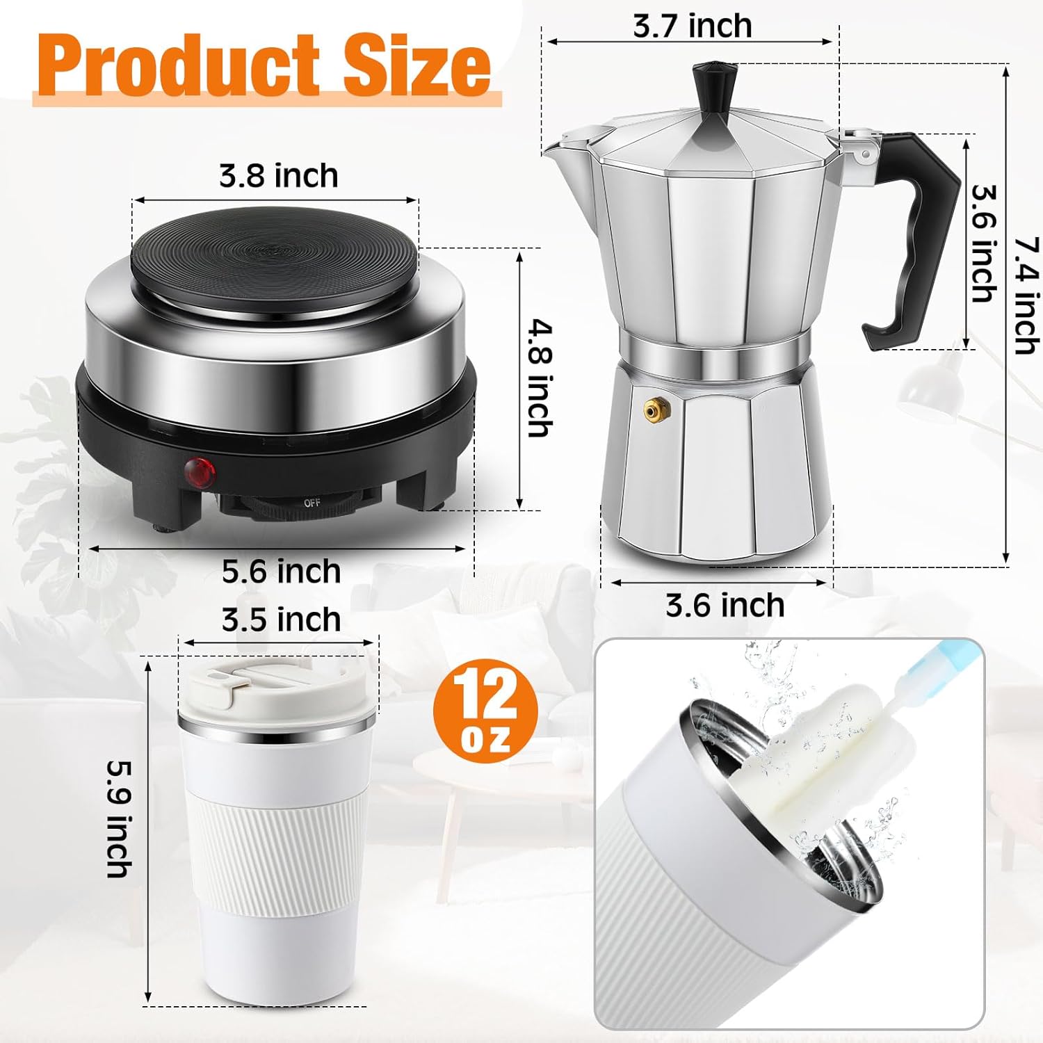 Pickmesh 4 Pcs Coffee Pot 6 Cup Electric Espresso Coffee Maker Set, 300ml Portable Cafetera Espresso, Espresso Coffee Machines, Electric Moka Pot with Detachable Base, Coffee Gift for Home Travel