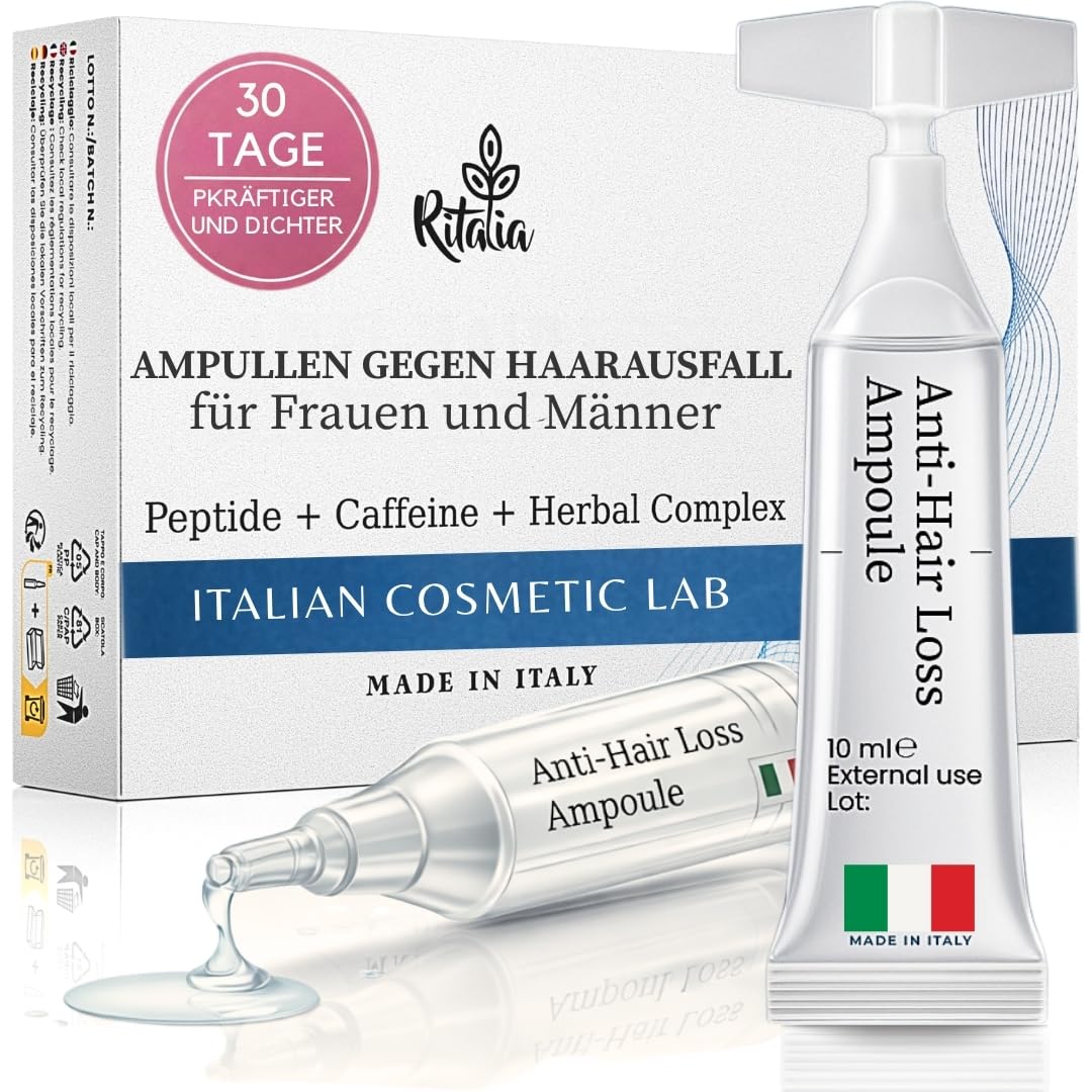 Ampullen gegen Haarausfall für Frauen und Männer Ritalia® – Natürliche Anti-Haarausfall Behandlung mit Haarwachstums-Formel, stärkendem Keratin-Komplex zur Pflege und Regeneration der Haare