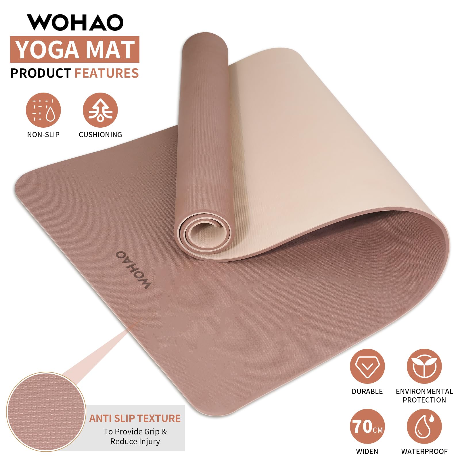 Tappetino da yoga extra spesso 8 mm, 182,9 x 71,1 cm, antiscivolo, double-face, doppio colore, materiale POE di alta qualità, con tracolla per yoga, pilates, palestra a casa