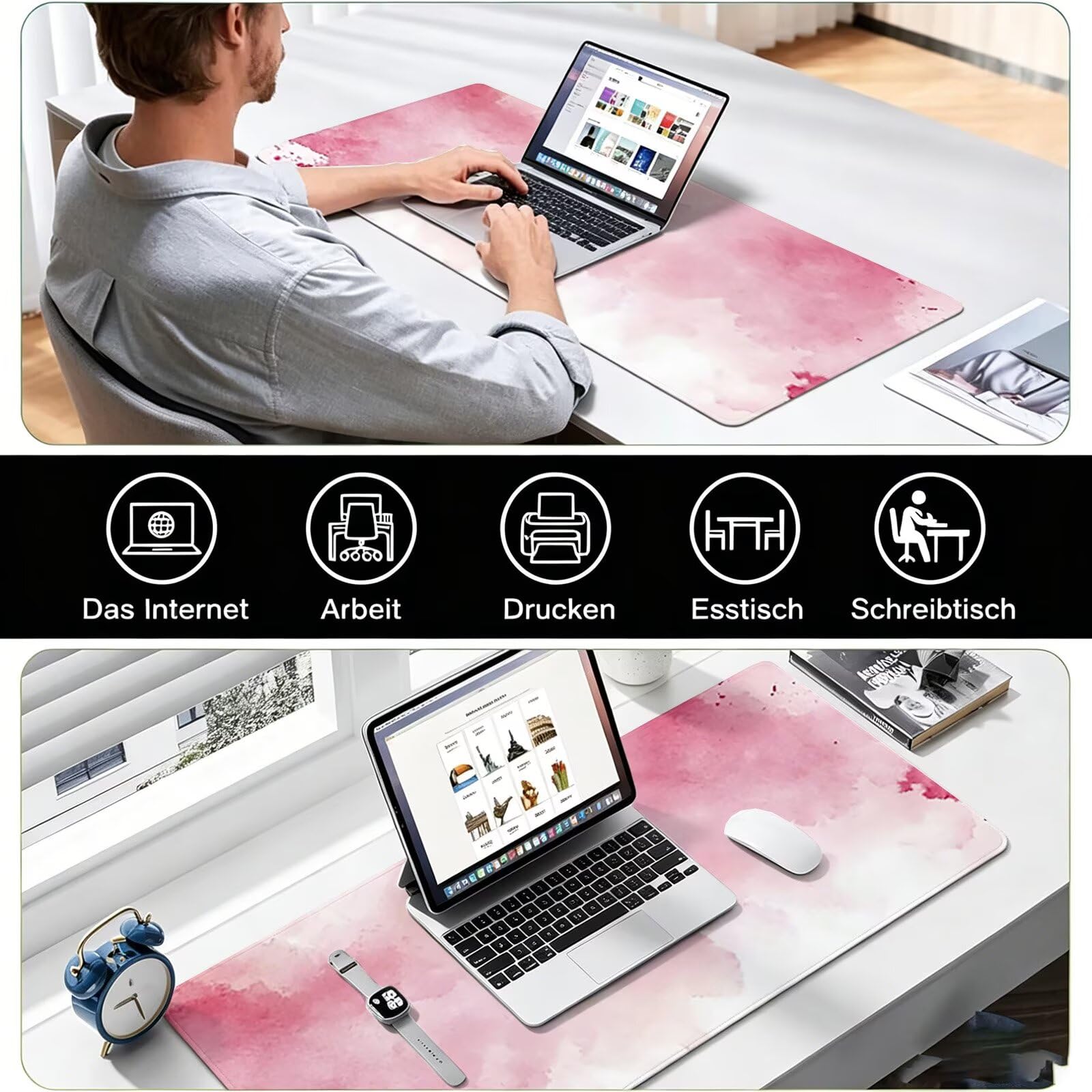 Tappetino Mouse Gaming, 1200x600mm Tappetino Mouse XXL rosa 0c0-211 | Mouse Pad Grande, Ottimizzato per i Sensori da Gioco, Migliora Precisione e Velocità, per Mac e PC, Semplice