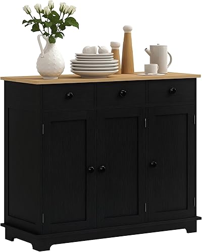 Miniatura 19 de HOMCOM Aparador buffet con encimera de madera maciza, armario de almacenamiento de cocina moderno, armario de café con 2 cajones, puertas y estante