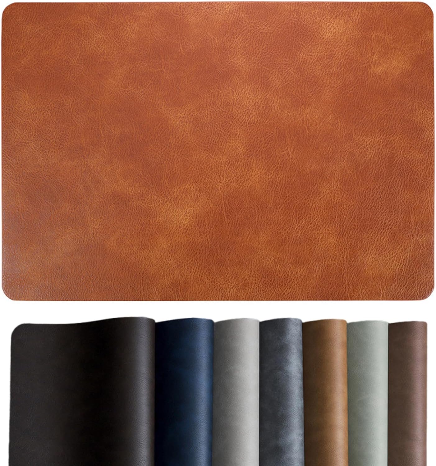 Placemats Set of 4, 12x17 Inch Faux Leather Heat Resistant (212℉) Place Mats, 100% Waterproof & Oil-Proof, Reversible Thickened PU Table Mats for Kitchen, Dining, Outdoor (Reddish Brown)
