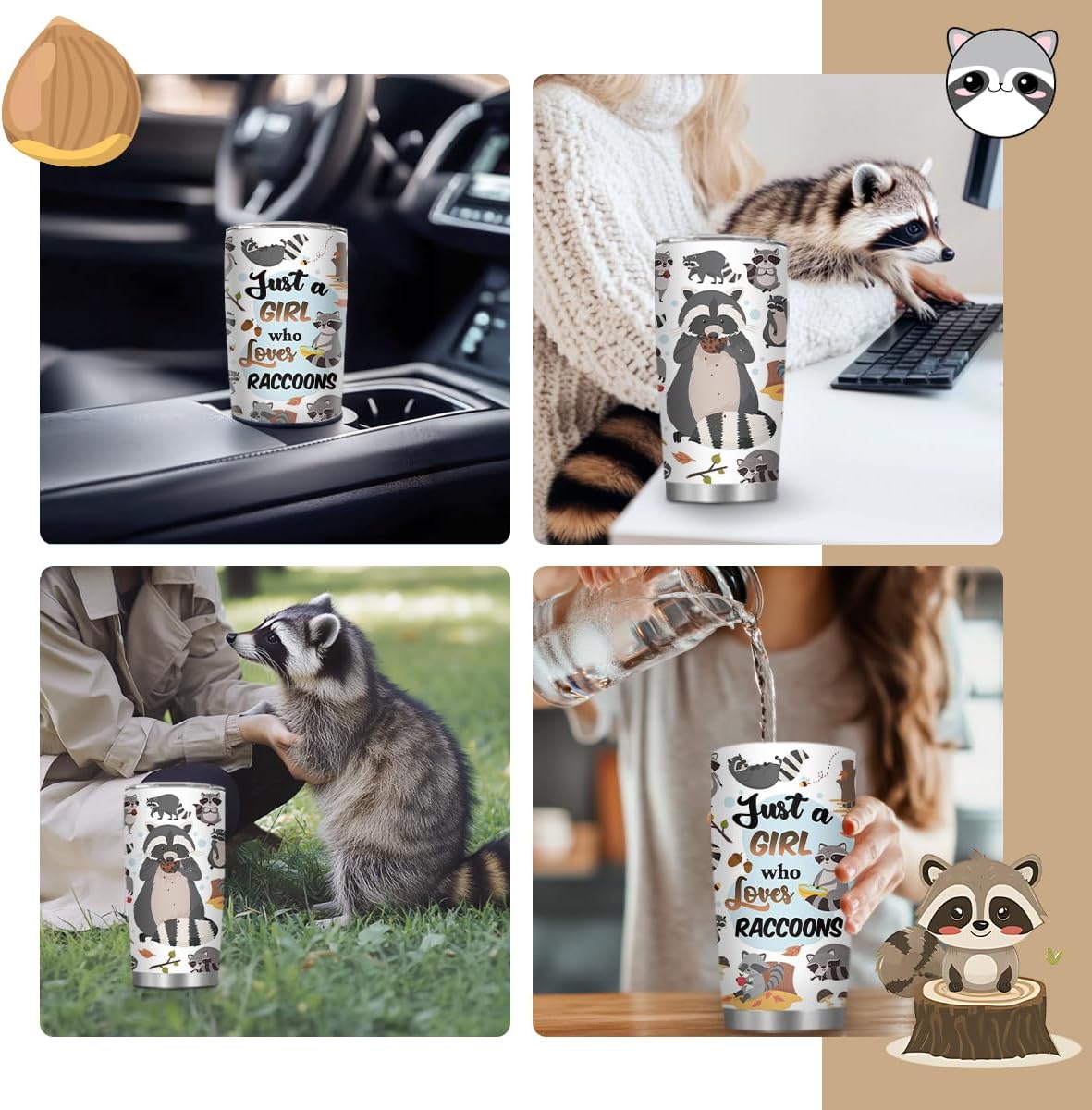 Raccoon Gifts for Women, 20oz Stainless Steel Raccoon Tumbler, Raccoons Mug for Women Sister Bestie Lover Thanksgiving Christmas Birthday Gift, Raccoon Cup with Straw, 1 PCS - Image 6