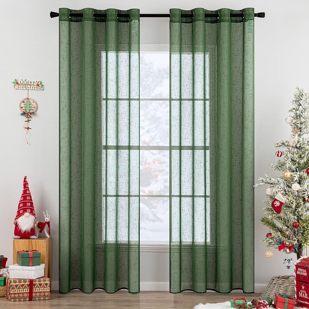 MIULEE Voile Vorhang Sheer Leinenvorhang mit Ösen Transparente Leinen Optik GardineN Ösenschal Wohnzimmer Fensterschal Lichtdurchlässig Dekoschal Schlafzimmer 2er Set