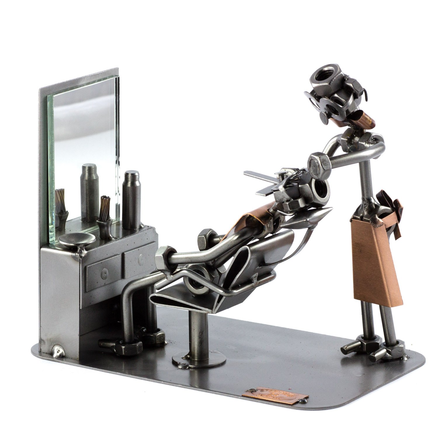 Figurine métal barbier sculpture acier Steelman24 pour décoration salon de coiffure