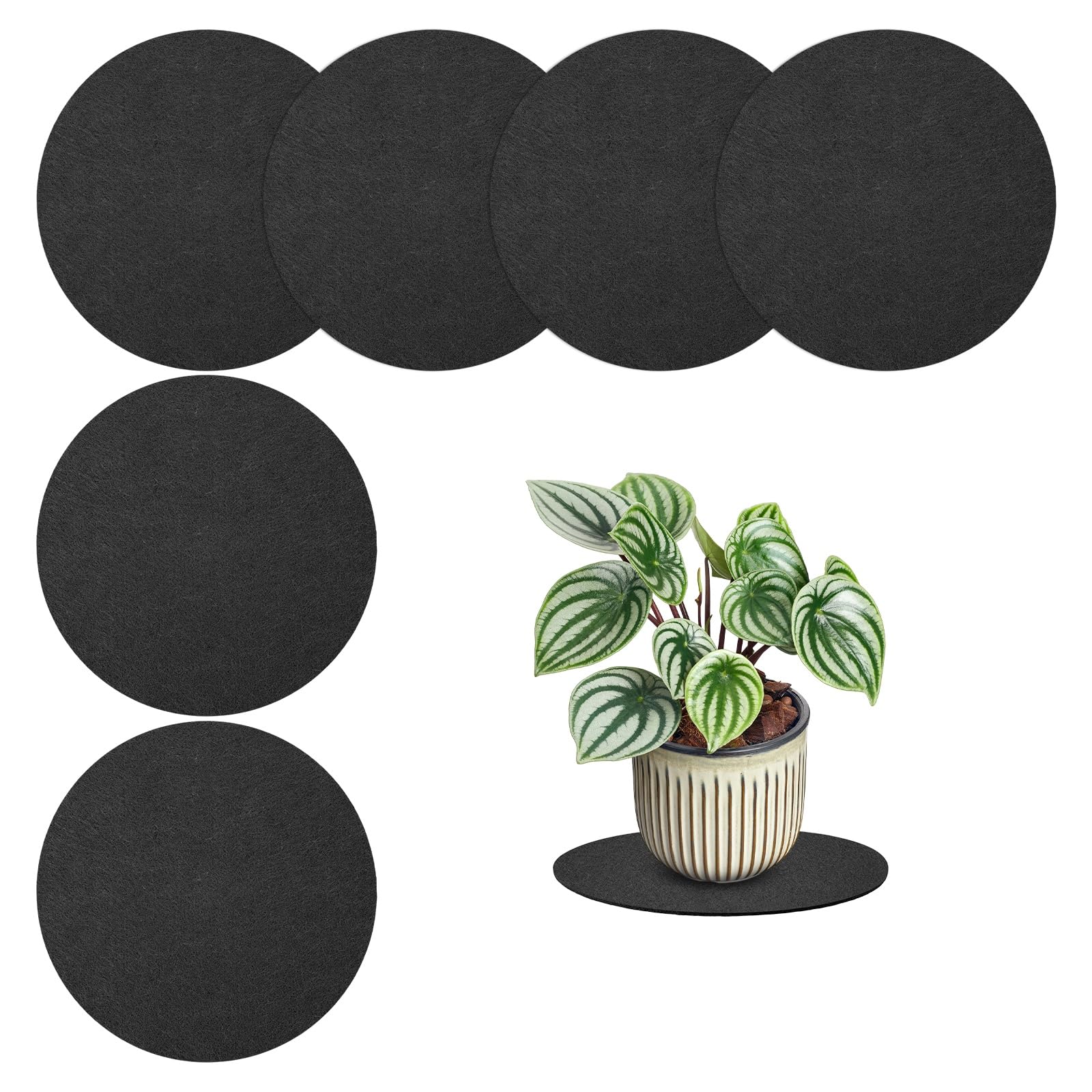 M METERXITY 6-Pack Plant Coasters Mat Reversible, 6 Inch Felt Round Absorbent Fabric Plant Pot Saucers for Gardening/Indoor/Outdoor Pots, Waterproof Coaster Mats [Black]