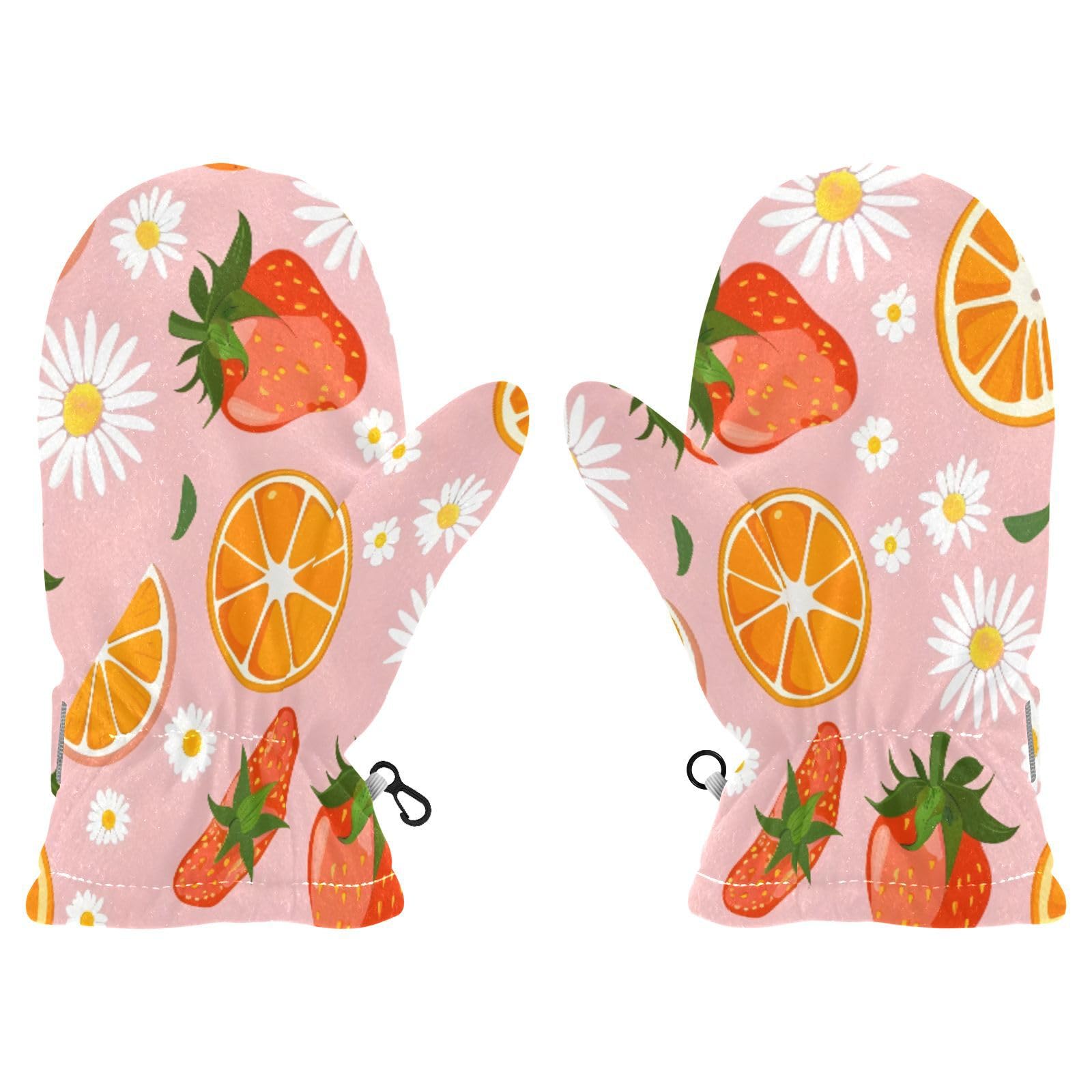 Kid's Winter Gloves Children Warm Gloves Strawberry Orange Daisy for Boys Girl Age 4-6 Years