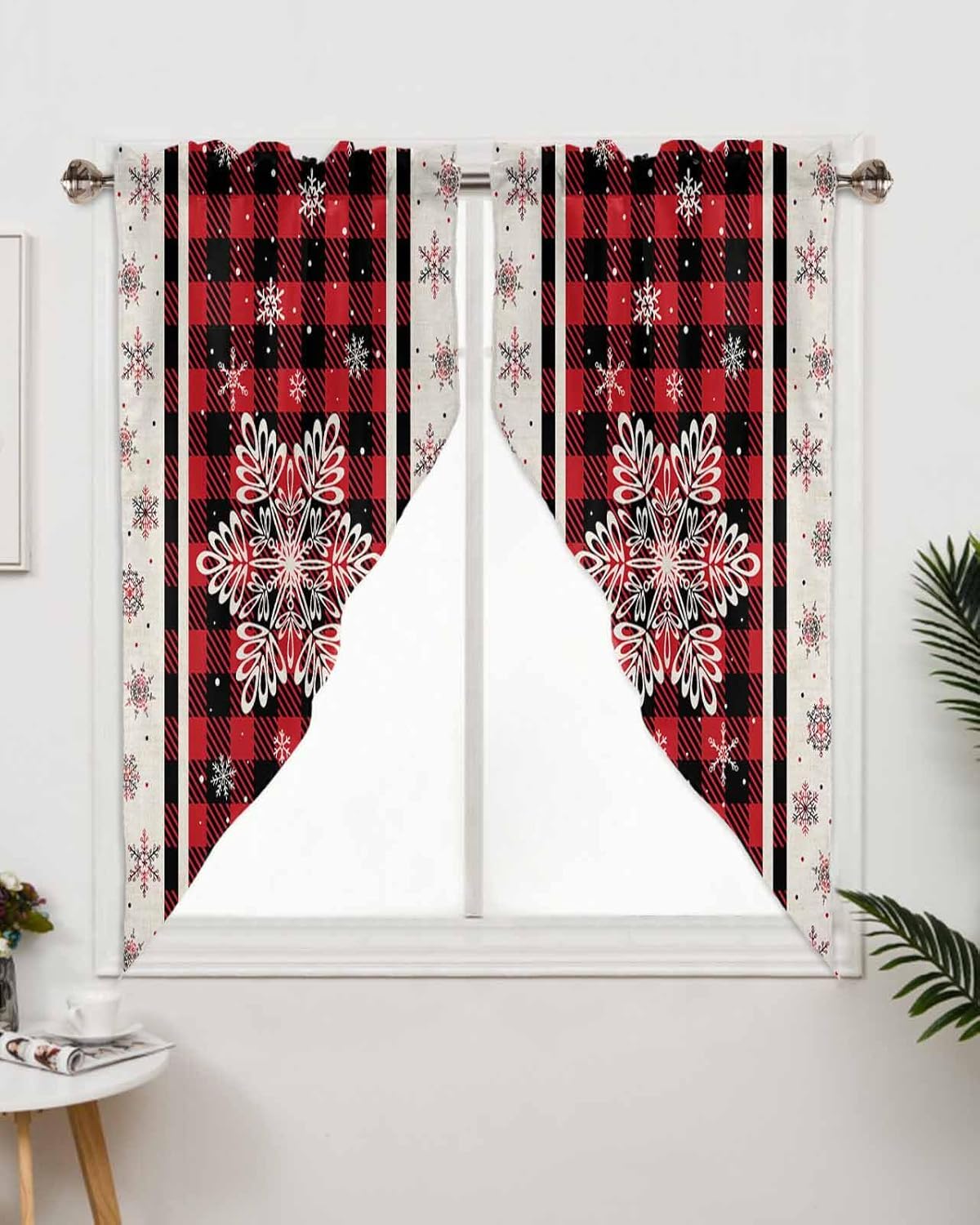 Christmas Snowflake Swag Valance Curtains for Kitchen 36"W