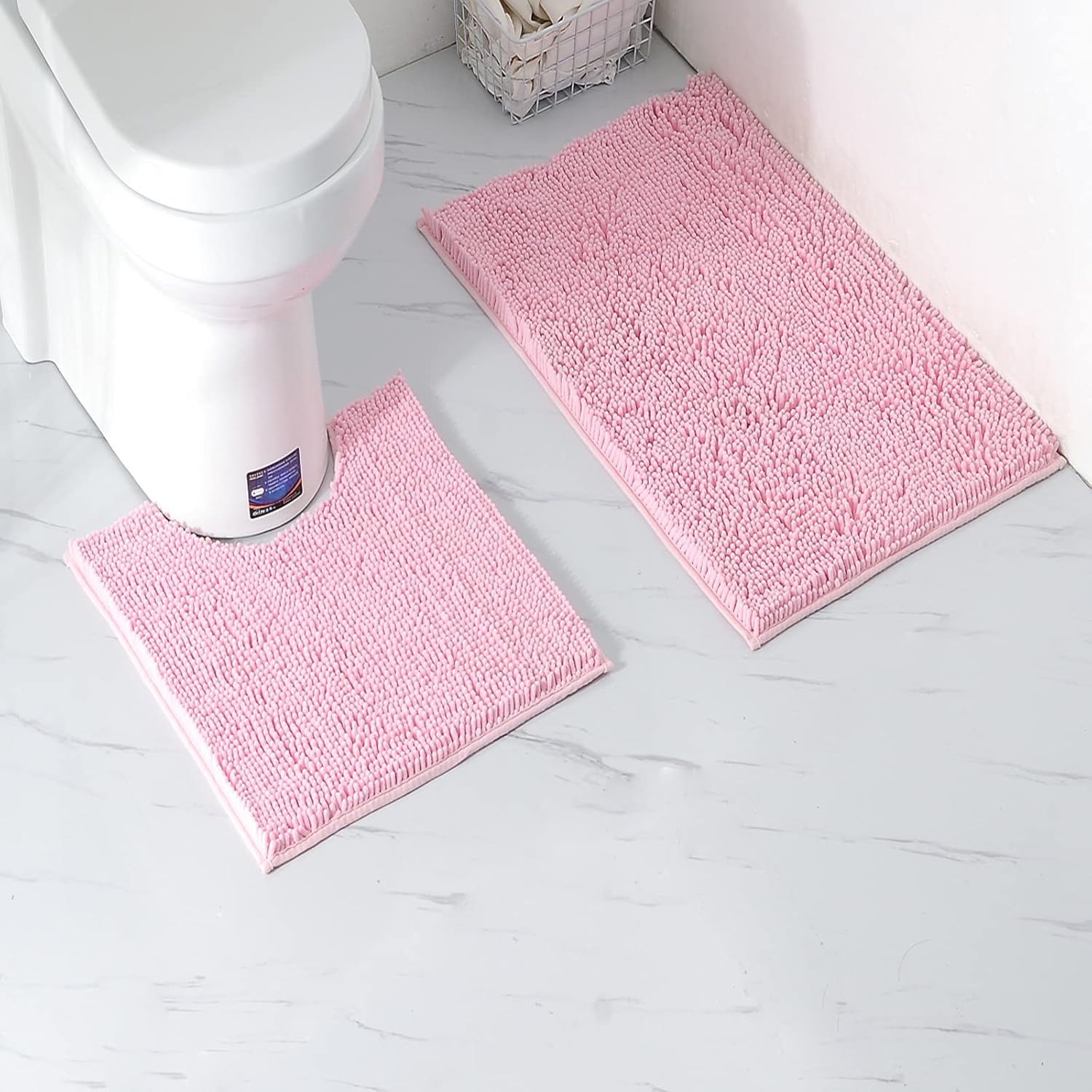 LanYunUmi Pink 3 Pieces Bathroom Rugs, Ultra Soft Non Slip Absorbent Chenille Toilet Bath Mat Set Rugs for Slip-Resistant Shag Extra and Rug Shower Room Machine (Pink, 20"x32"+17"x24"+20"x20"U)