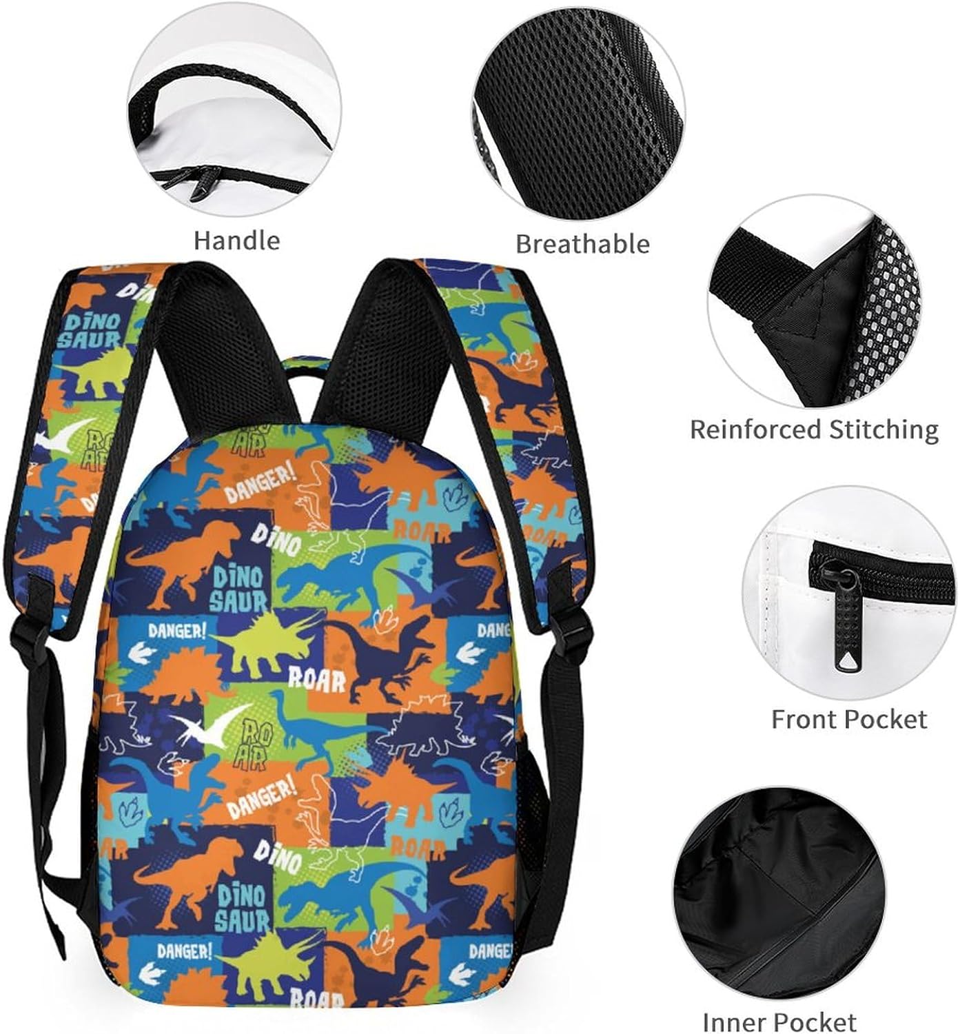 Custom 4Pcs Backpack Set with Lunch Bag Pencil Case Kids Water Bottle Add Your Name Personalized School Book Bags Customization Colorful Dinosaur Roar Backpack for Girls Boys