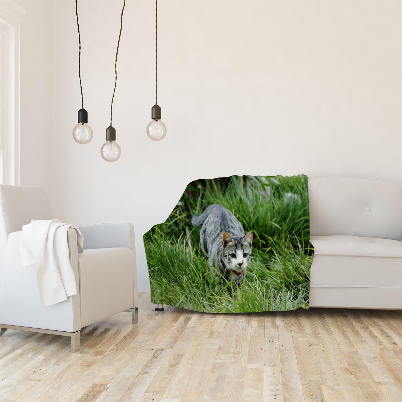 Flanelowy koc pręgowany, koc dla zwierząt domowych, na sofy, miękki, przytulny, pluszowy, lekki, puszysty koc na łóżko, nadruk 3D, dekoracja sypialni dla dorosłych, dzieci, 180 x 203 cm, A4325