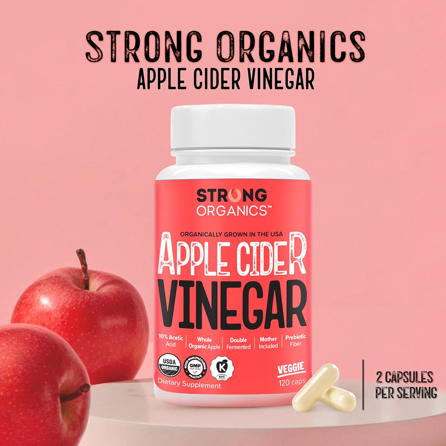 USA Grown Organic Apple Cider Vinegar Capsules - 10% Acetic Acid with The Mother - Weight Management, Detox & Digestion - Keto Friendly, Non-GMO - 120 Veggie Caps - Image 2