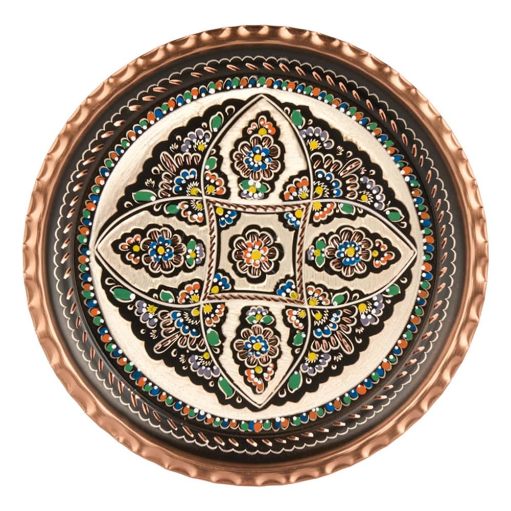 Vintage Copper Antique Turkish Moroccan Bohemian Round Coffee Table Tea Serving Tray Decor Decorative Handmade Fancy Rustic Retro Circle Home Decoration Arabic Dresser Art Kitchen Tray Style Gift
