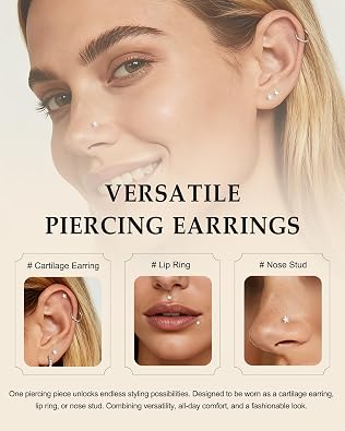 TIGRADE 2Pcs 18G G23 Titanium Hypoallergenic Piercing Jewelry Flat Back Stud Earrings Labret, Lip Ring, Nose Stud | 6mm/8mm Pin for Sensitive Ears, Cartilage Helix Tragus Conch for Women Men