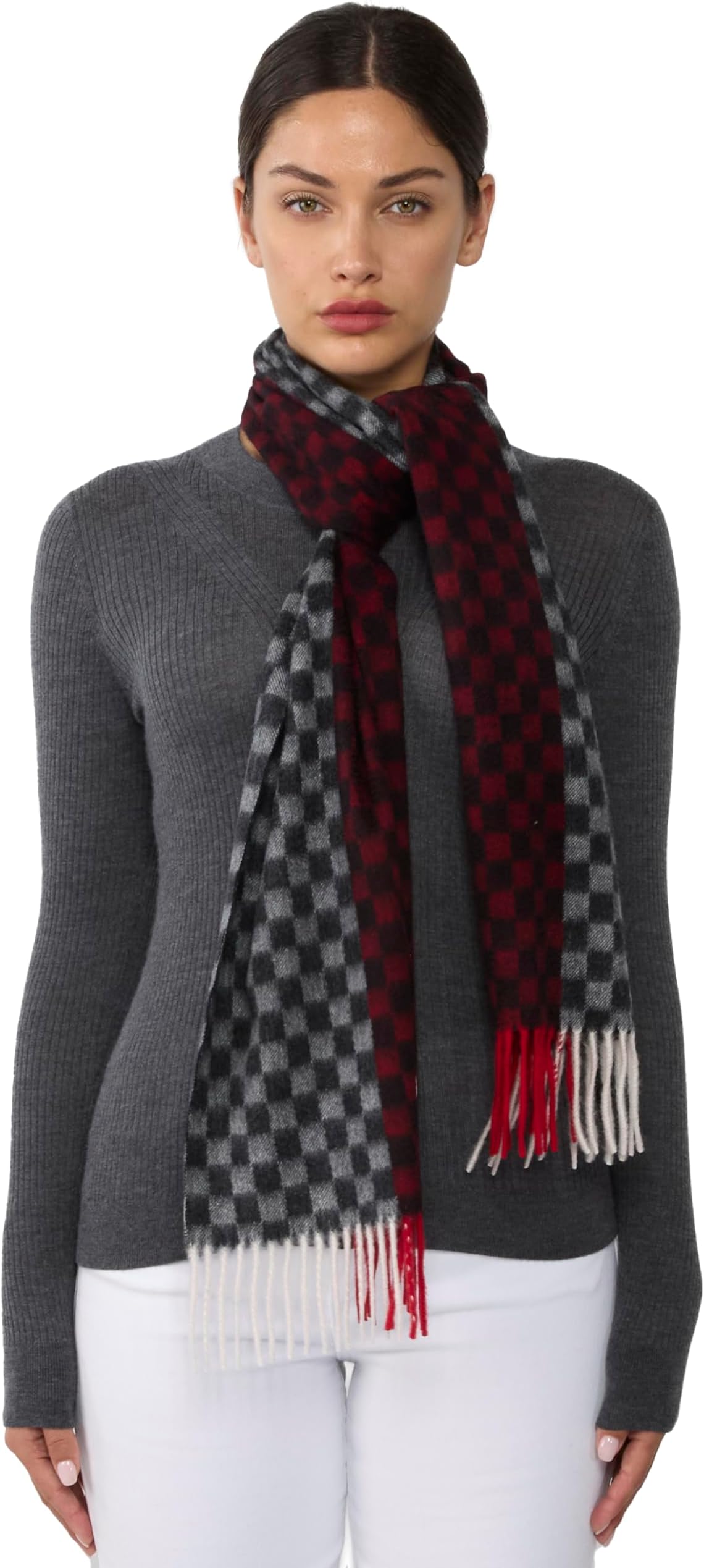 JENNIE LIU 68" X 12" Solid and Plaid Designs 100% Cashmere Scarf