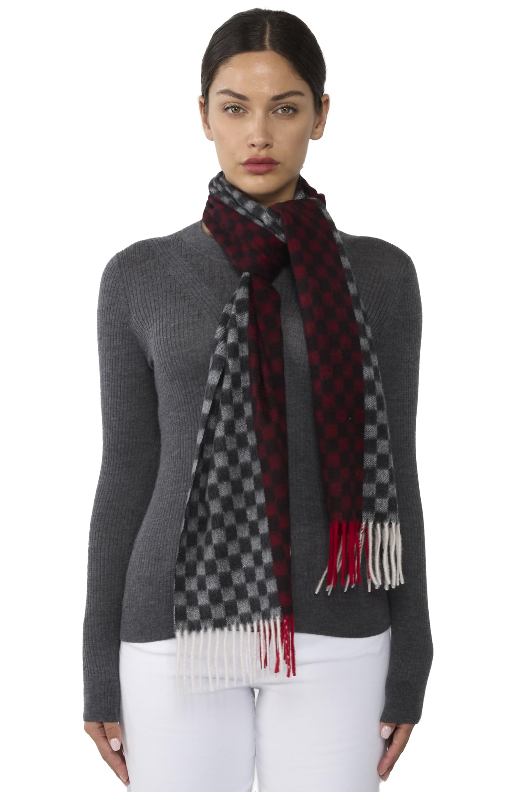 JENNIE LIU 68" X 12" Solid and Plaid Designs 100% Cashmere Scarf