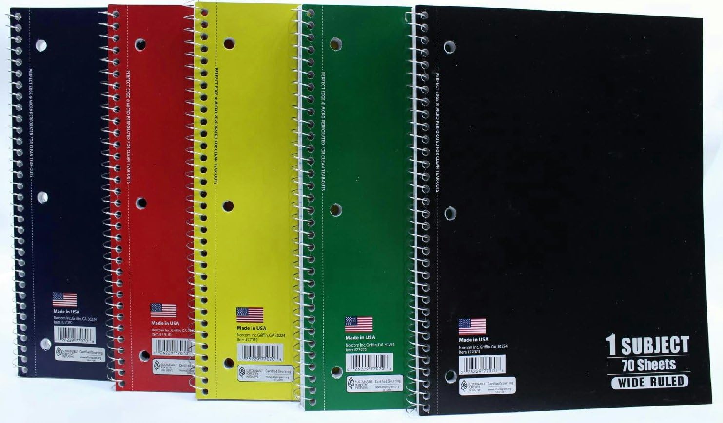 Norcom Wide Ruled Spiral Bound 70 Sheet Notebooks (Pack of 5)