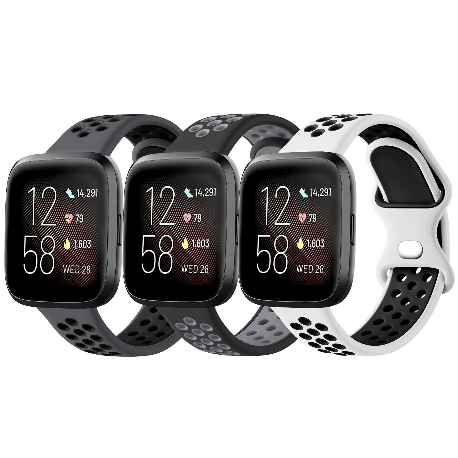 Vanjua Breathable Band Compatible with Fitbit Versa 2 Bands Women Men, 3 PACK Soft Silicone Replacement Wristbands Sport Strap for Fitbit Versa 2 /