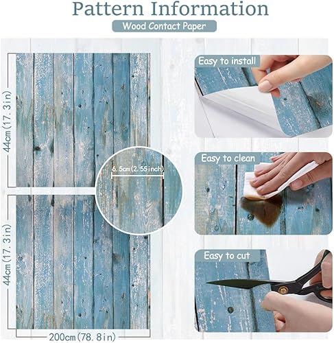 Miniatura 3 de Papel tapiz de madera envejecida azul vintage de 17.3 x 78.8 pulgadas, papel tapiz de madera rústica, papel de contacto de grano de madera rústica,