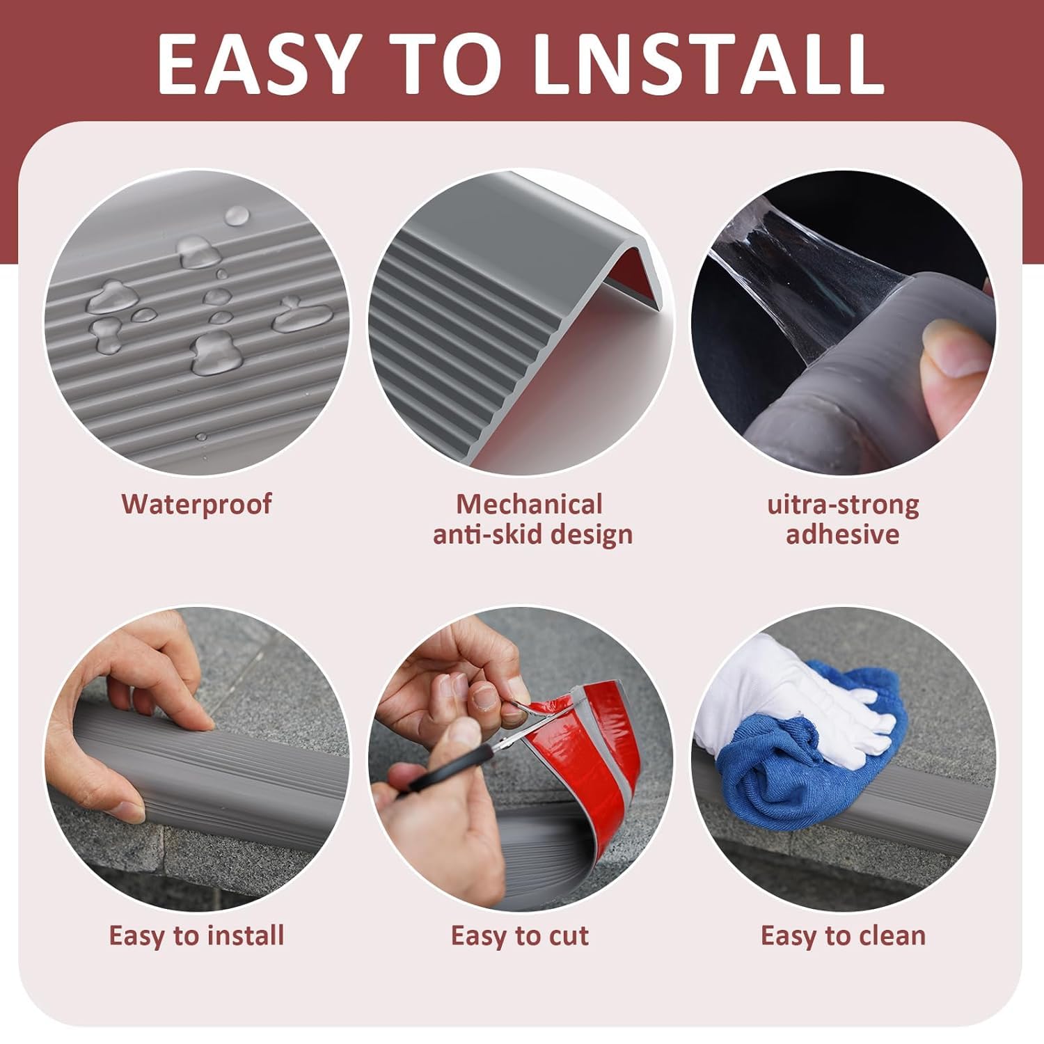 Drofail Self Adhesive Stair Edge Protector, Anti-Slip Corner Trim Rubber Strips for Outdoor Indoor Staircases Uses - (Grey) 2