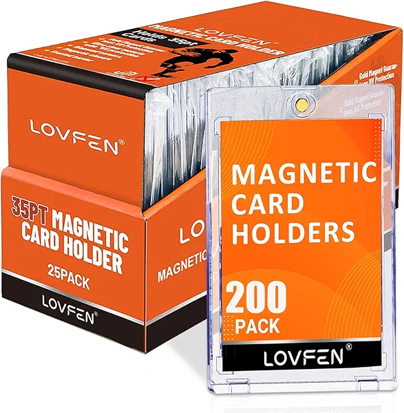LOVFEN Magnetic Card Holder 200 Packs, Super Thin 35pt Card Holder Touch for Trading Cards, U-V Protection Magnetic Card Case for Baseball Game Sports Cards, Card Protectors Hard Plastic