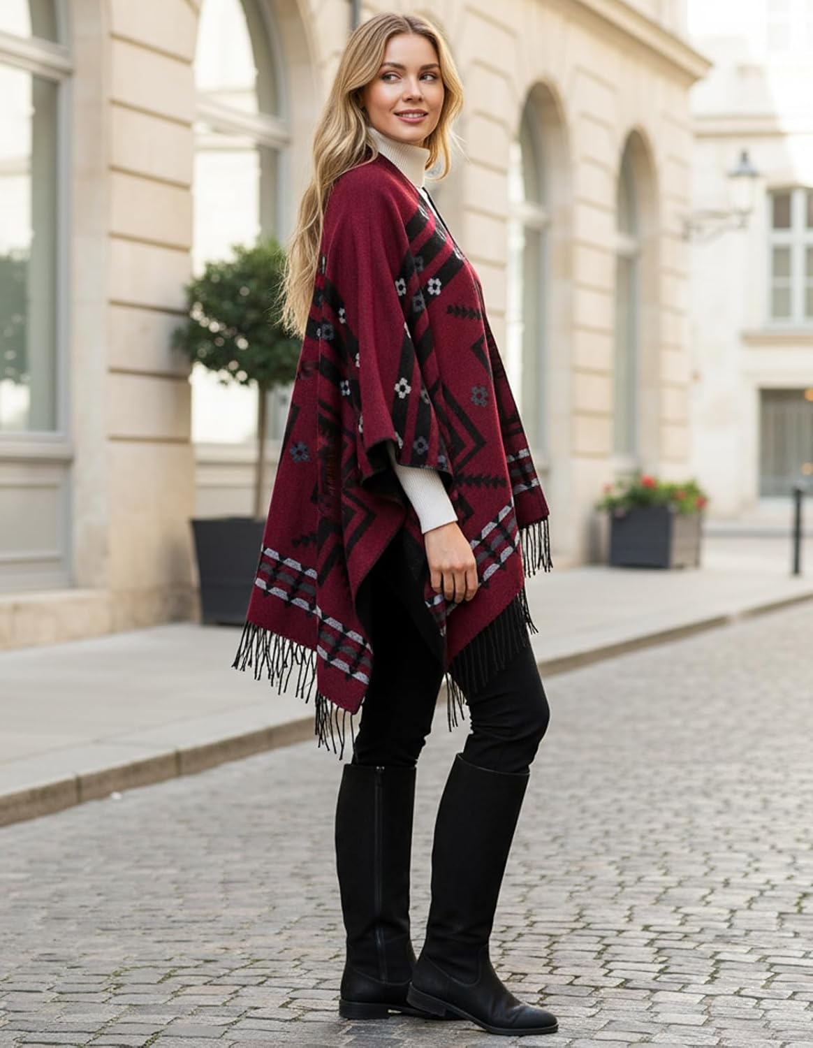 Women's Shawl Wraps Open Front Poncho Cape Oversized Sweaters Casual Cardigan Shawls for Fall Winter - Image 9