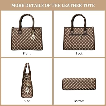 Women Handbag Fashion Satchel Shoulder Tote Top Handle Bag | Sturdy Structured, Spacious, PU Leather, Plaid, Bow, 3pcs, Coin Purse and Small Card Holder, Versatile for Daily Work