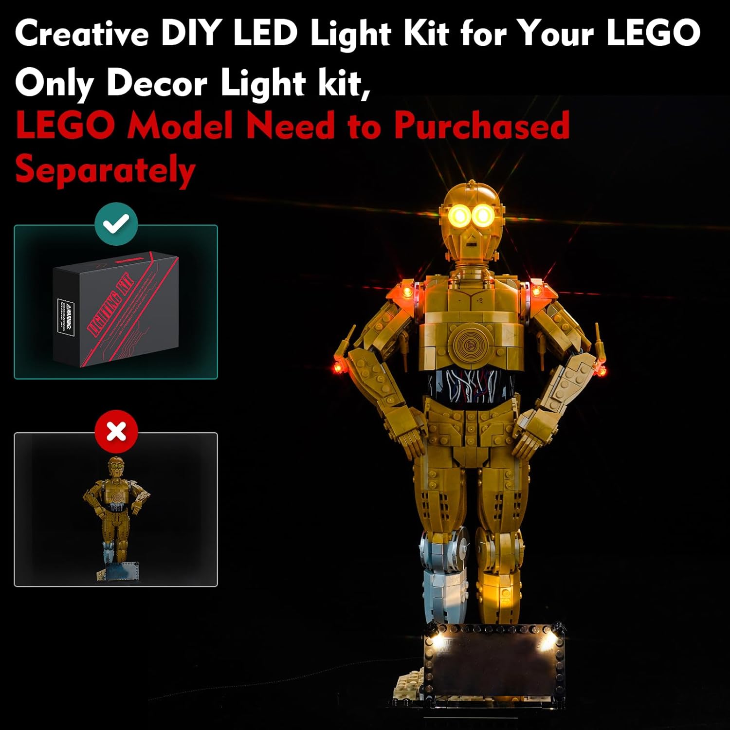 LED Light Kit Compatible with Lego 75398 C-3PO (No Models Only Light) Creative Lighting Set Accessories Compatible with Lego C-3PO Set (Light Control Version)