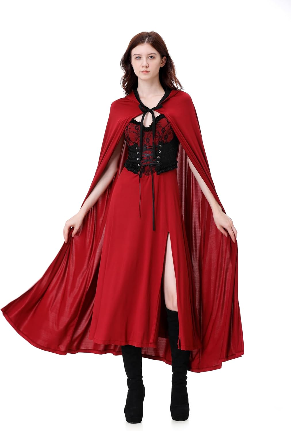 little red devil riding hood costume women, Christmas Halloween Party Dress with Cape Adult cosplay