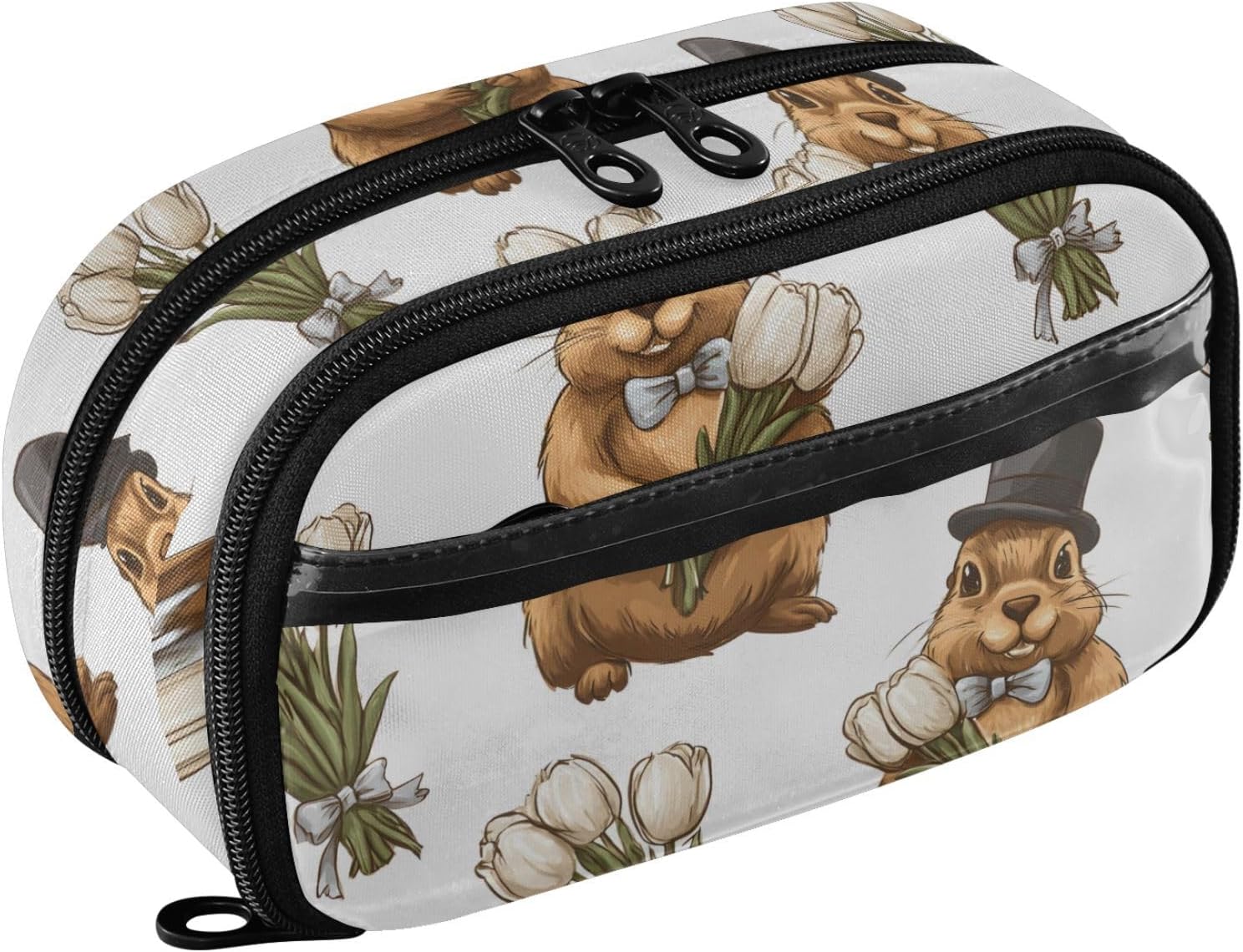 ALAZA Groundhog Tulip Pattern Large Capacity Pencil Case, Aesthetic Stationery Organizer Bag with Clear PVC Window, High Capacity Pen Pouch with Dividers for School Office Travel